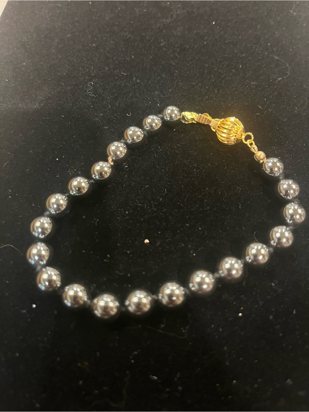 Elegant Hematite Bead Bracelet with Gold Clasp